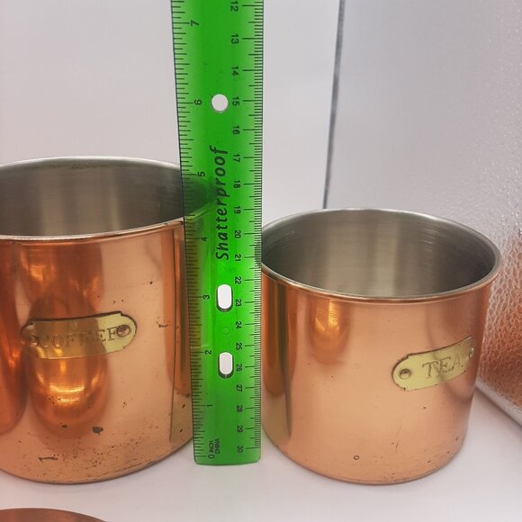 Vintage Copper Kitchen Canister Set Flour Sugar Coffee Tea Rustic Farmhouse - Picture 11 of 12